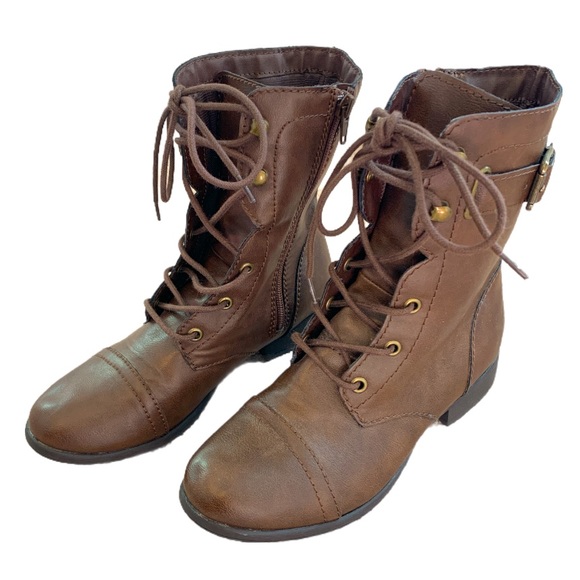 Shoes - Womens Brown Combat Boots